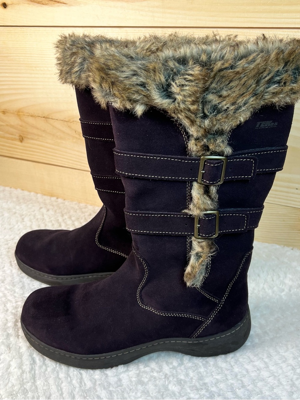 L.L. Bean Nordic TEK Dark Brown Suede & Faux-Fur Mid-Calf Insulated Winter Boots